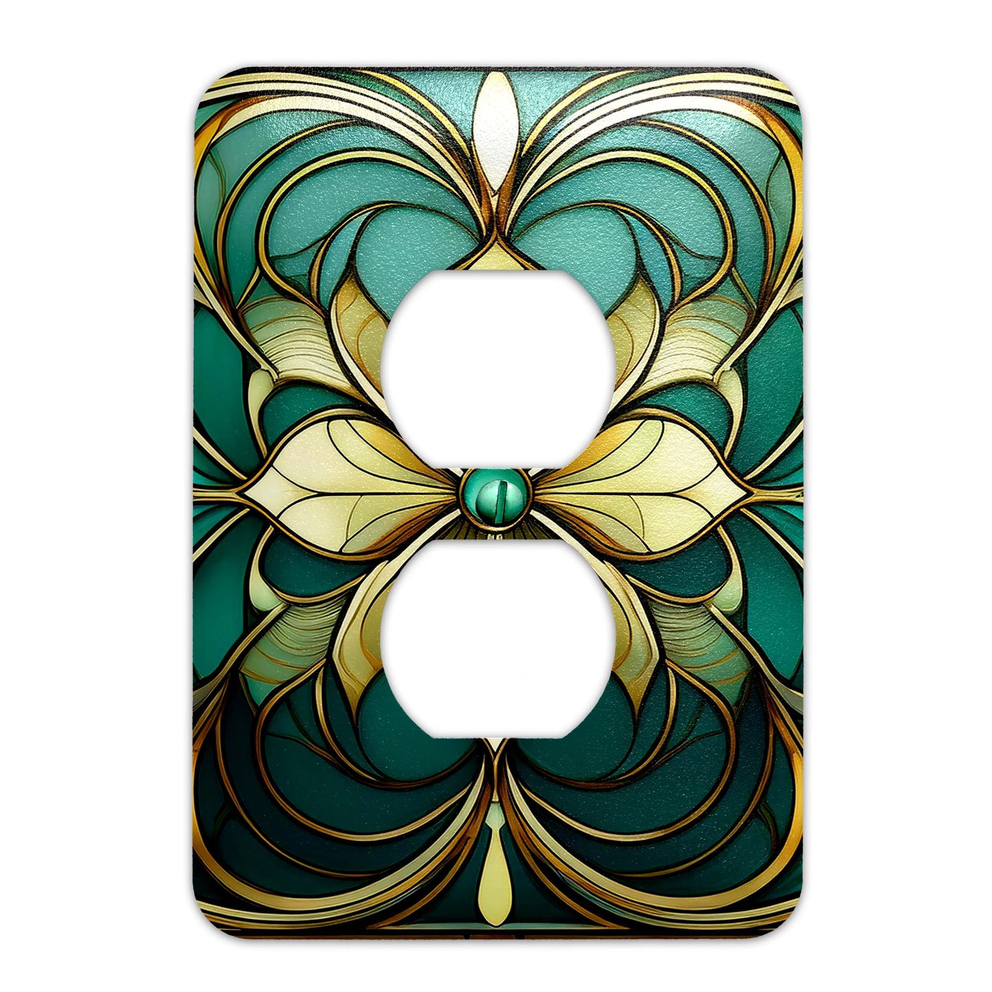 Art Nouveau Floral Light Switch Cover - Green & Teal Metal SwitchPlate, Multiple Sizes - #5259