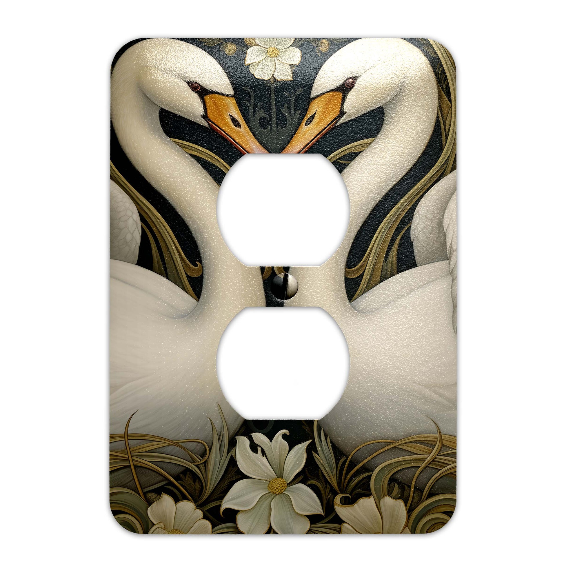 Art Nouveau Swans Light Switch Cover – Elegant metal switch plate with vintage-inspired design, available in multiple sizes