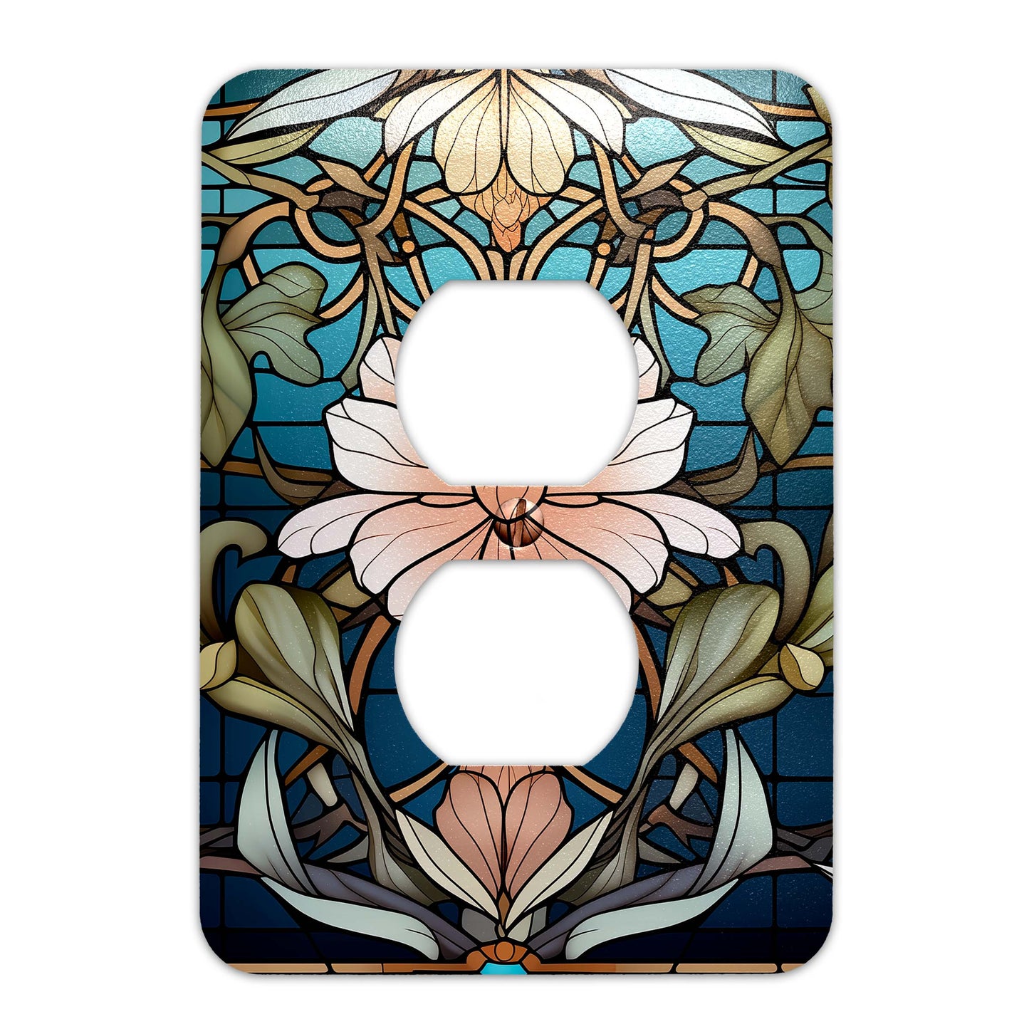 Art Nouveaux Water Lilies on Stained Glass Light Switch Cover - Metal SwitchPlate, Multiple Sizes - #5277