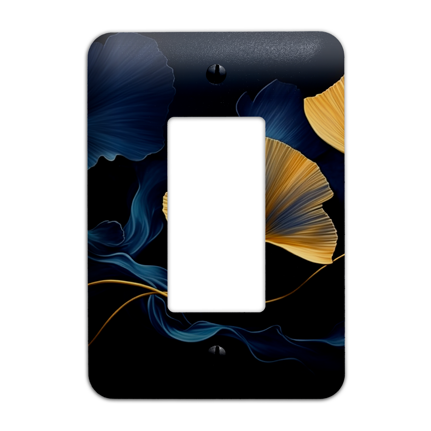 Elegant Blue and Gold Gingko Leaves Light Switch Cover - Metal SwitchPlate, Multiple Sizes - #5271