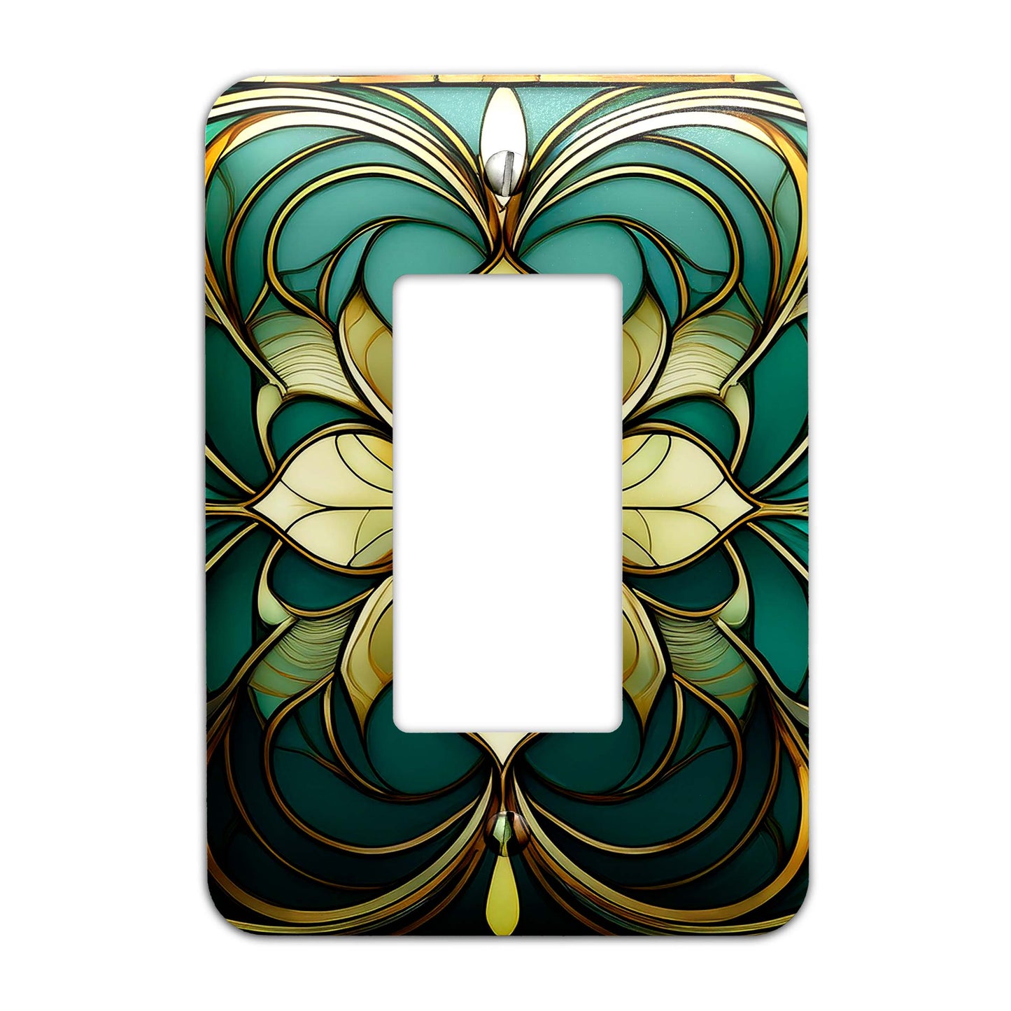 Art Nouveau Floral Light Switch Cover - Green & Teal Metal SwitchPlate, Multiple Sizes - #5259