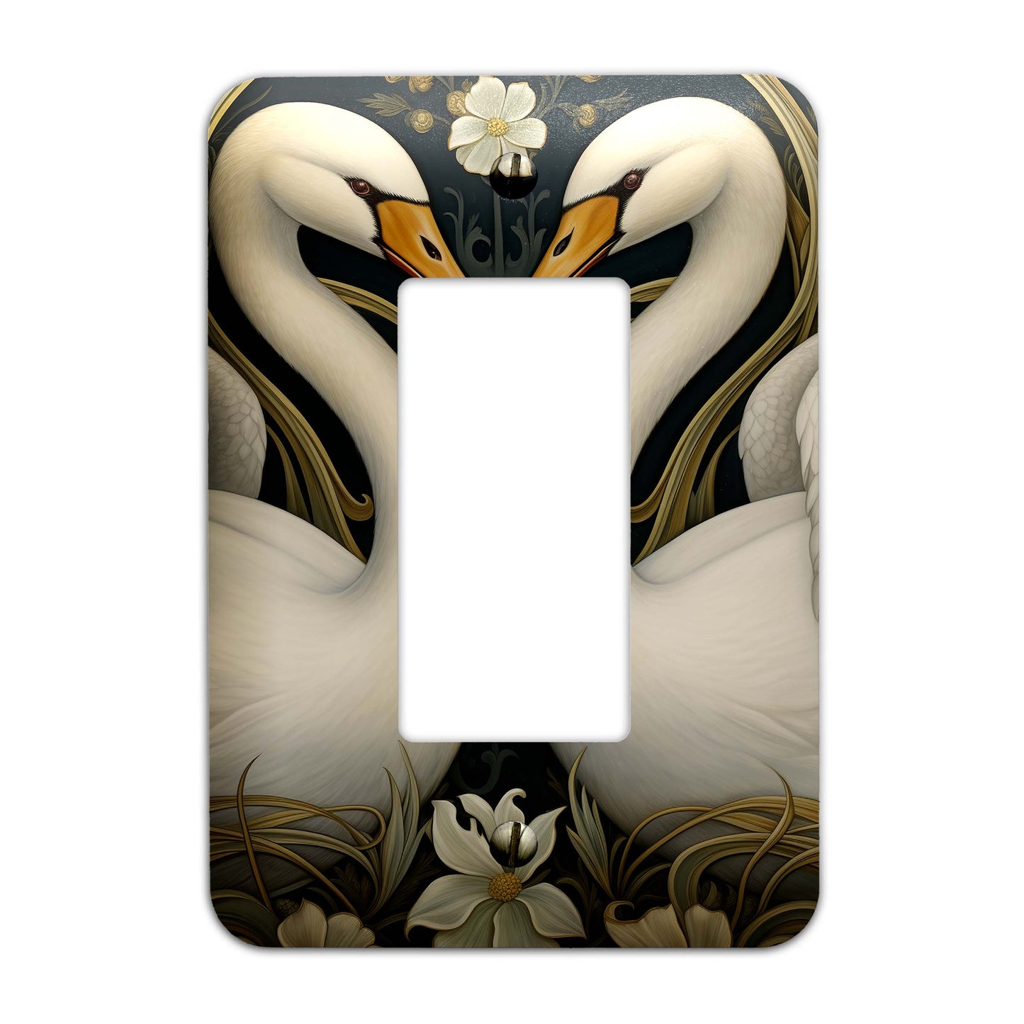 Art Nouveau Swans Light Switch Cover – Elegant metal switch plate with vintage-inspired design, available in multiple sizes