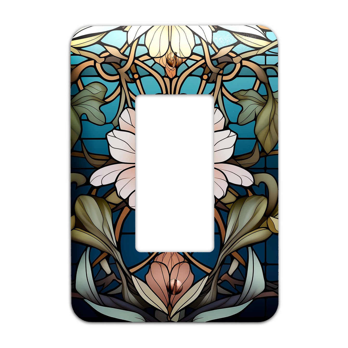 Art Nouveaux Water Lilies on Stained Glass Light Switch Cover - Metal SwitchPlate, Multiple Sizes - #5277