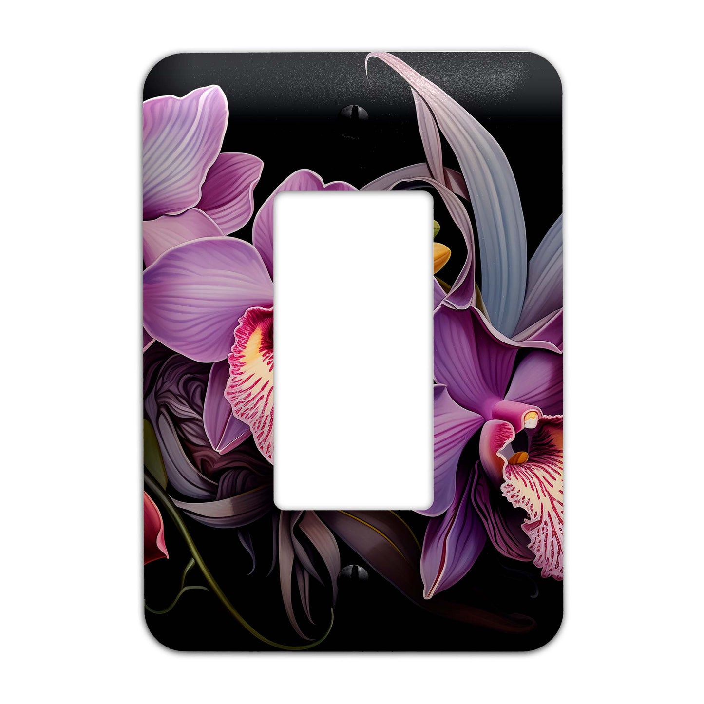 Art Deco Orchids Light Switch Cover - Metal SwitchPlate, Multiple Sizes - #5279