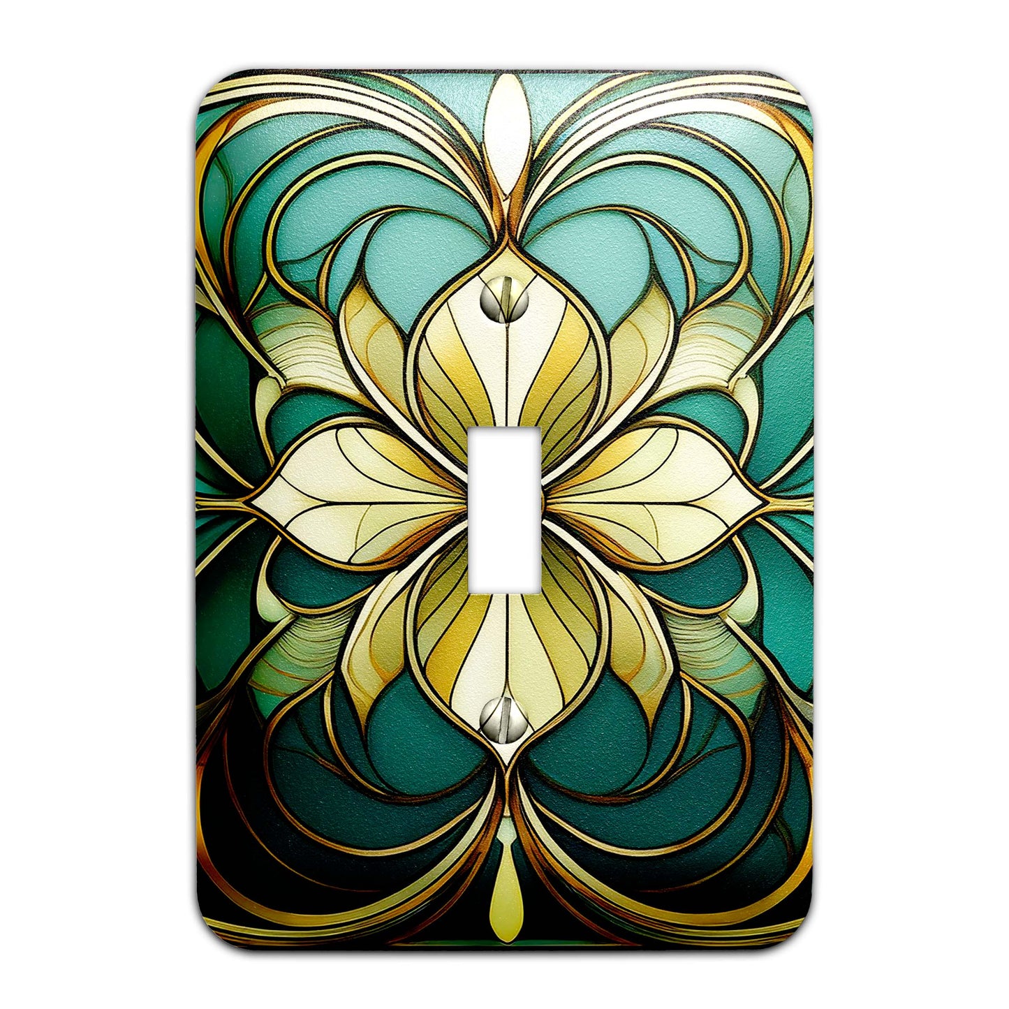 Art Nouveau Floral Light Switch Cover - Green & Teal Metal SwitchPlate, Multiple Sizes - #5259