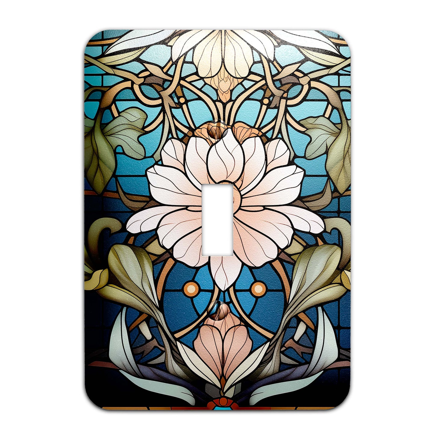 Art Nouveaux Water Lilies on Stained Glass Light Switch Cover - Metal SwitchPlate, Multiple Sizes - #5277