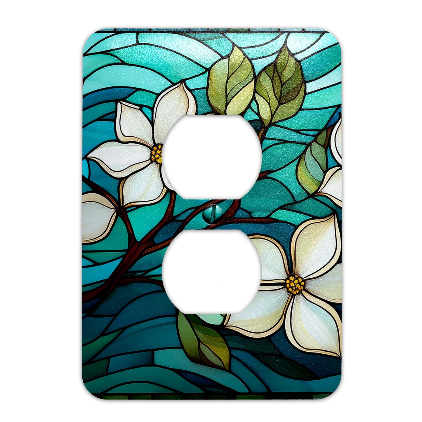 Metal Decorative Light Switch Plate Cover - Dogwoods on Stained Glass Design - Several Sizes Available #5250