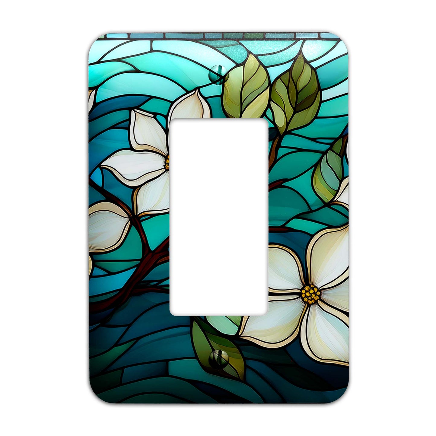 Metal Decorative Light Switch Plate Cover - Dogwoods on Stained Glass Design - Several Sizes Available #5250