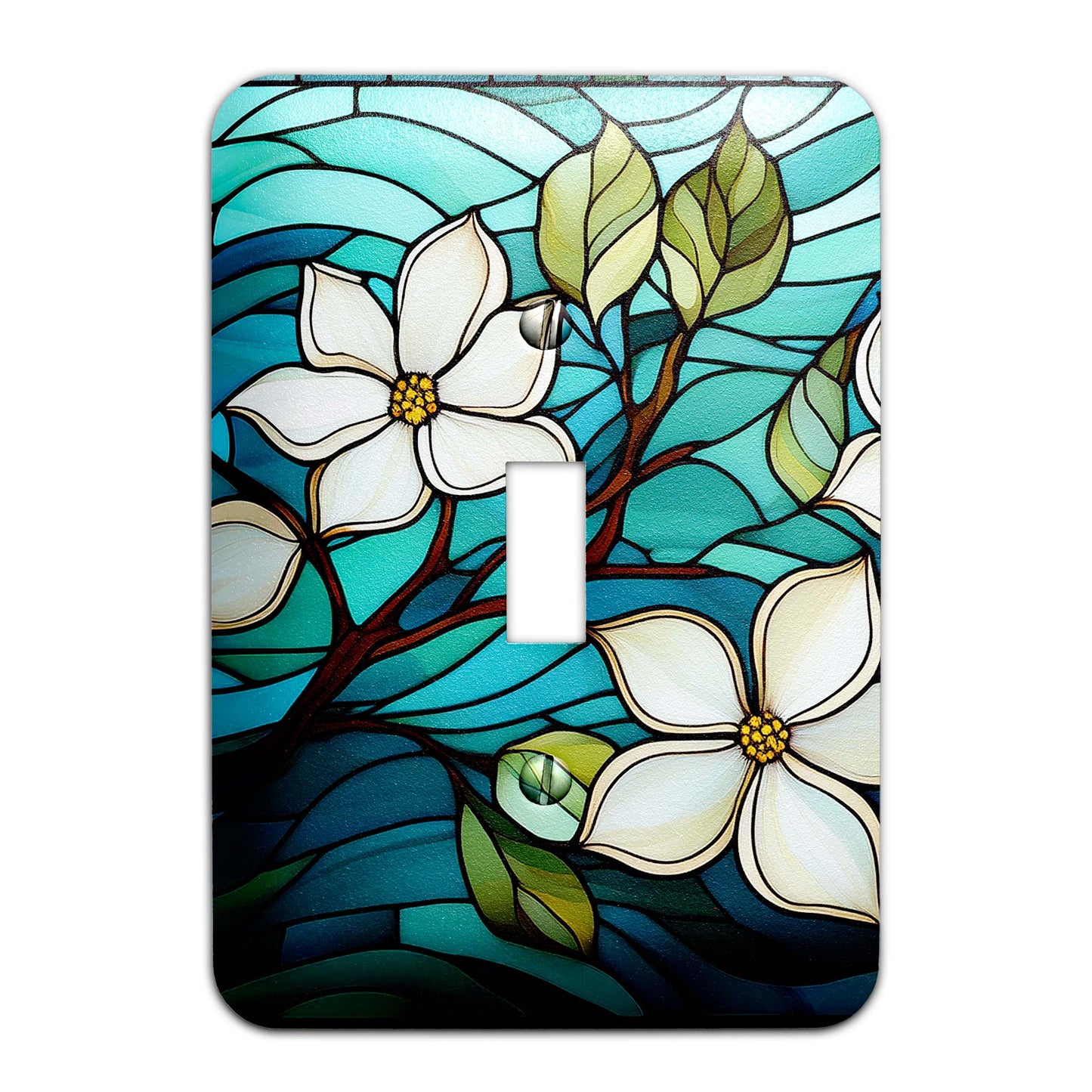 Metal Decorative Light Switch Plate Cover - Dogwoods on Stained Glass Design - Several Sizes Available #5250