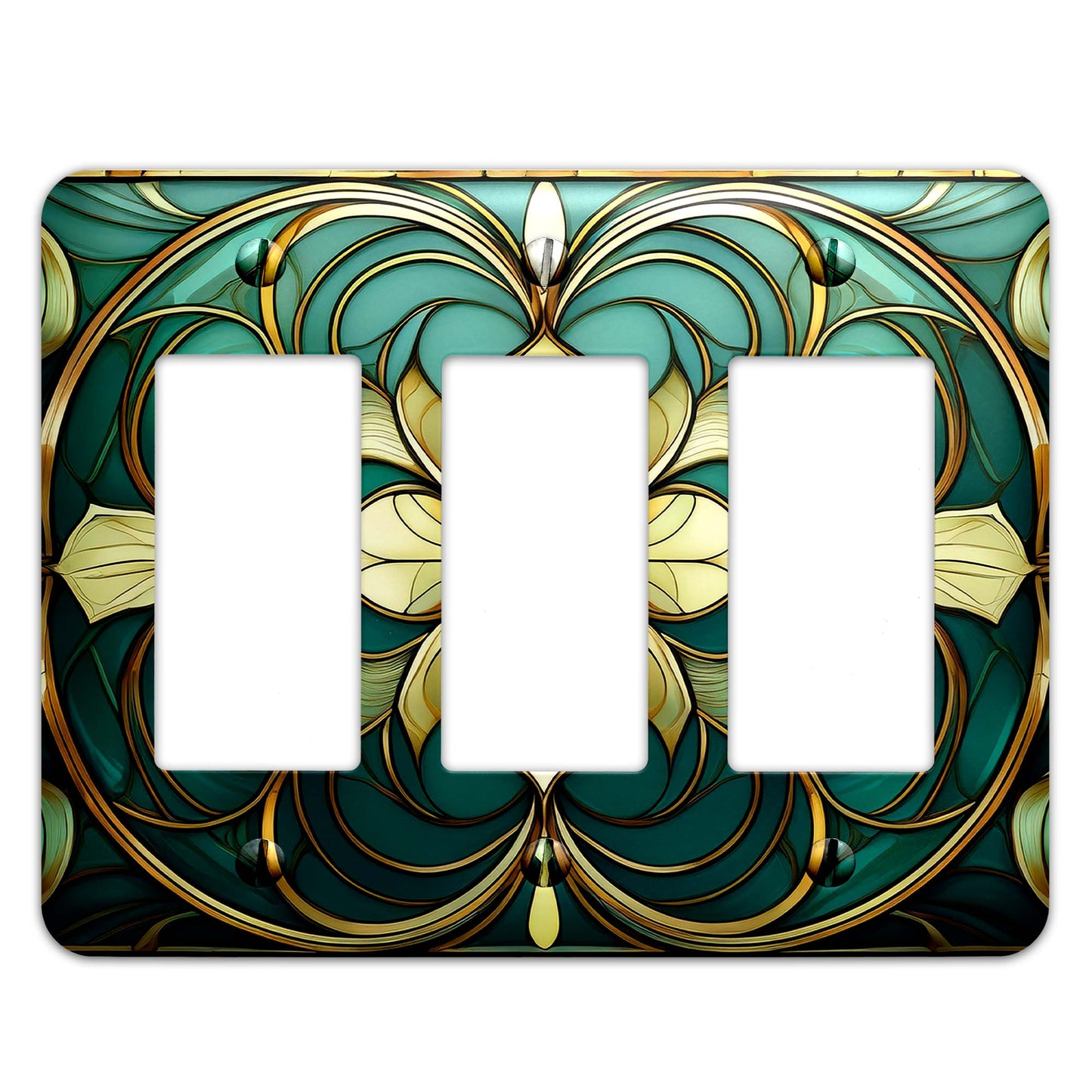 Art Nouveau Floral Light Switch Cover - Green & Teal Metal SwitchPlate, Multiple Sizes - #5259