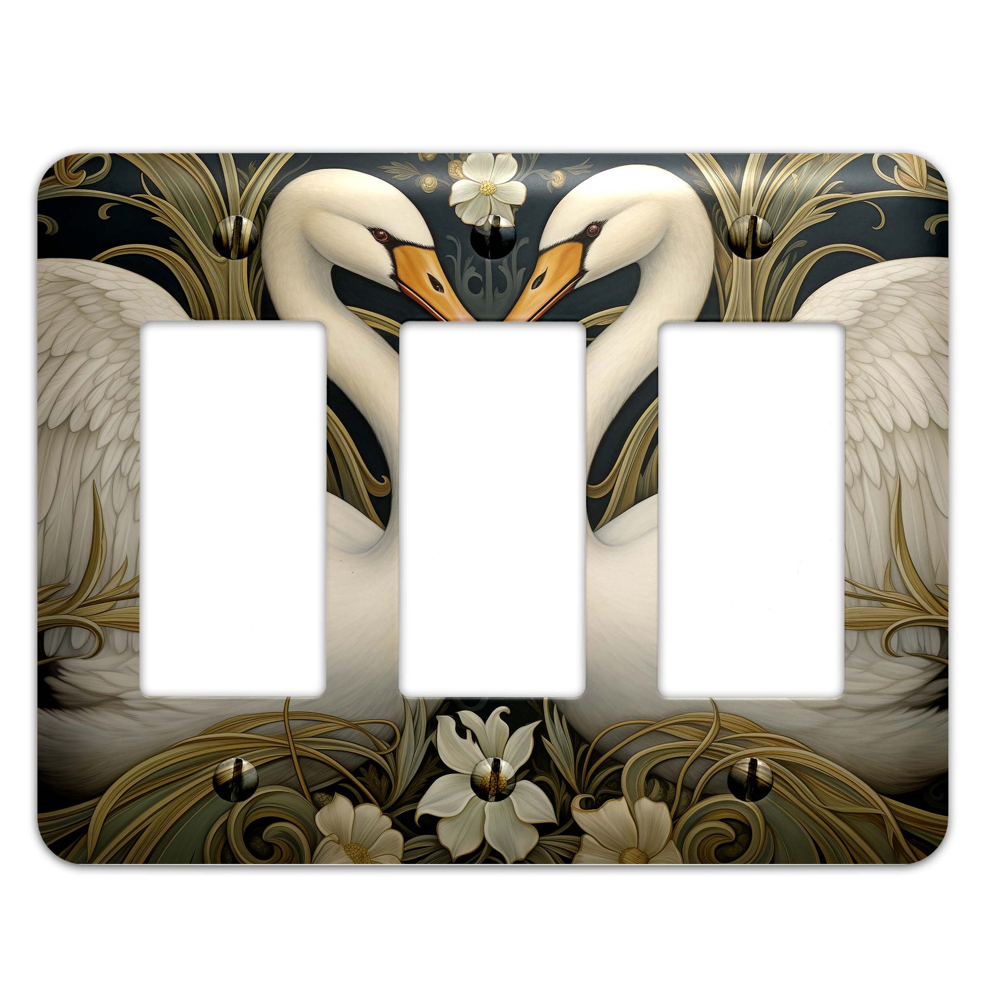 Art Nouveau Swans Light Switch Cover – Elegant metal switch plate with vintage-inspired design, available in multiple sizes