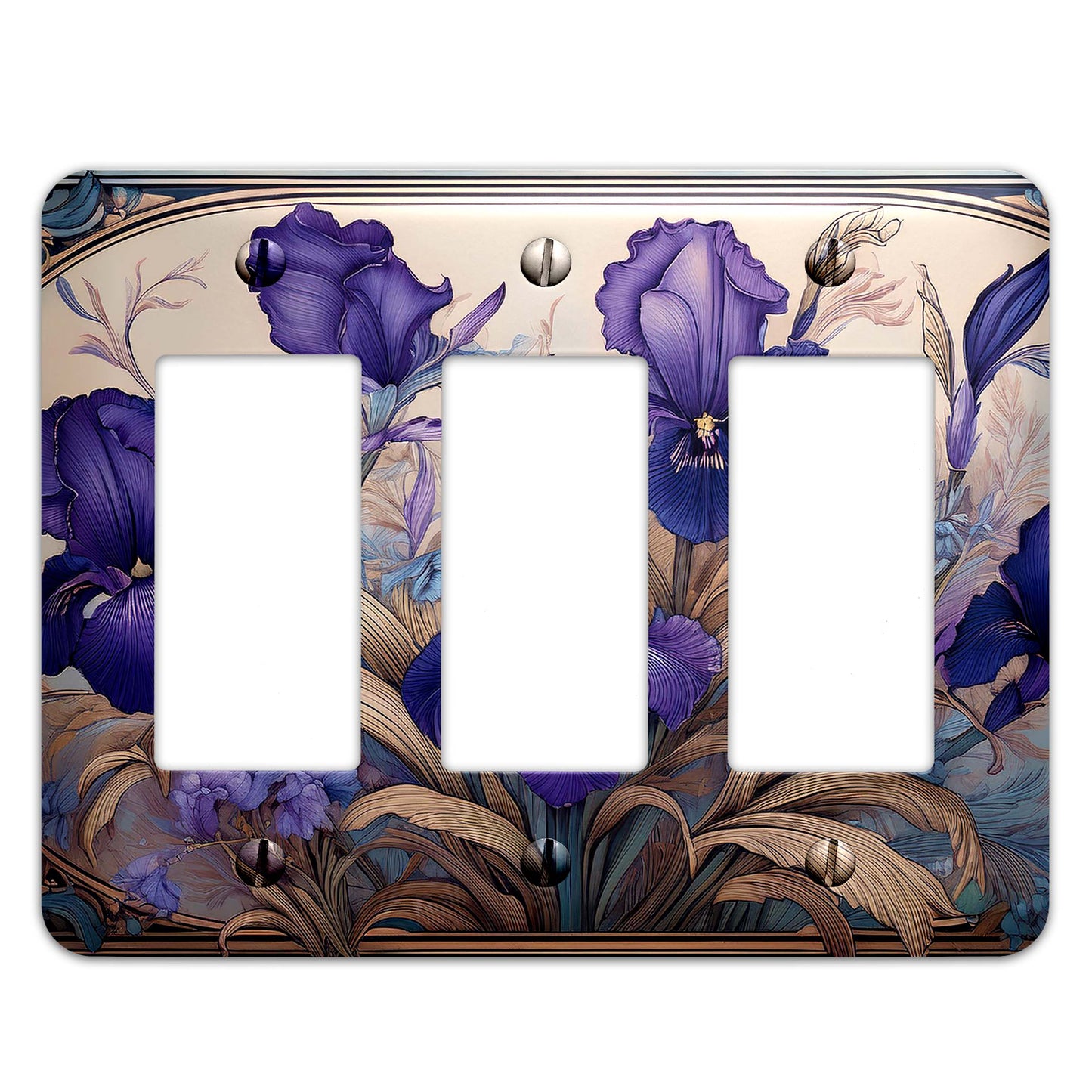 Art Nouveaux Irises Light Switch Cover - Metal SwitchPlate, Multiple Sizes - #5280