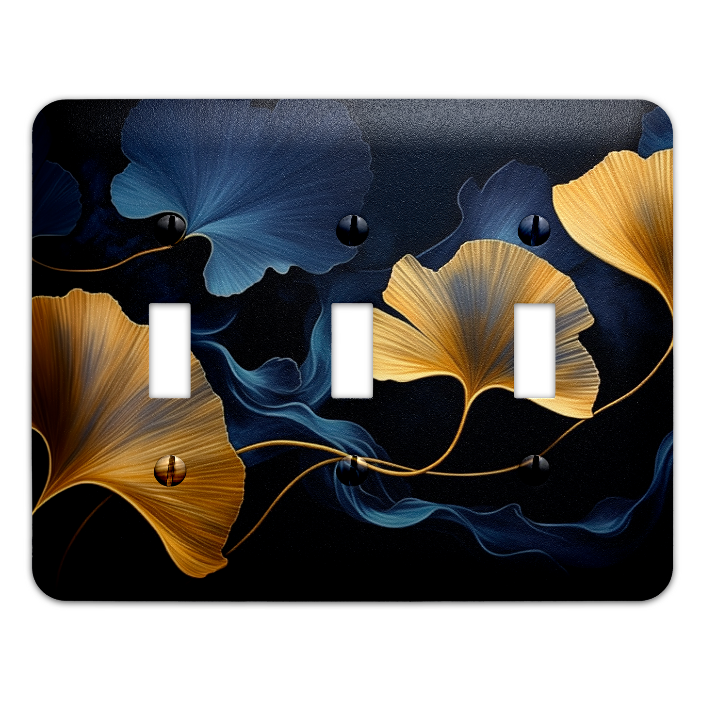 Elegant Blue and Gold Gingko Leaves Light Switch Cover - Metal SwitchPlate, Multiple Sizes - #5271