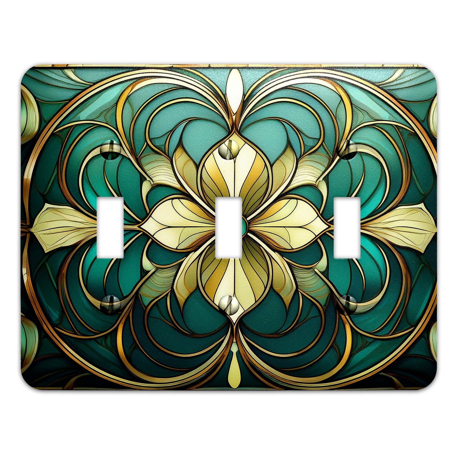 Art Nouveau Floral Light Switch Cover - Green & Teal Metal SwitchPlate, Multiple Sizes - #5259