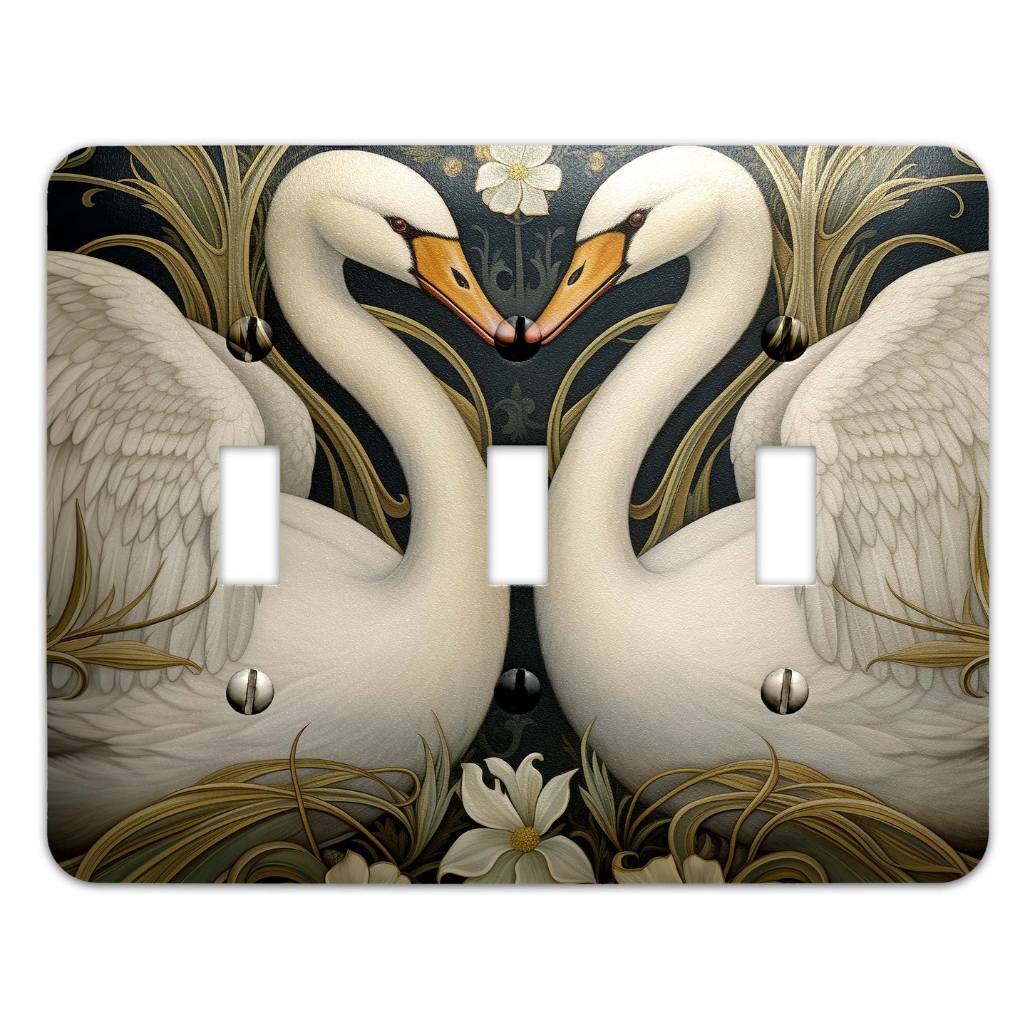 Art Nouveau Swans Light Switch Cover – Elegant metal switch plate with vintage-inspired design, available in multiple sizes