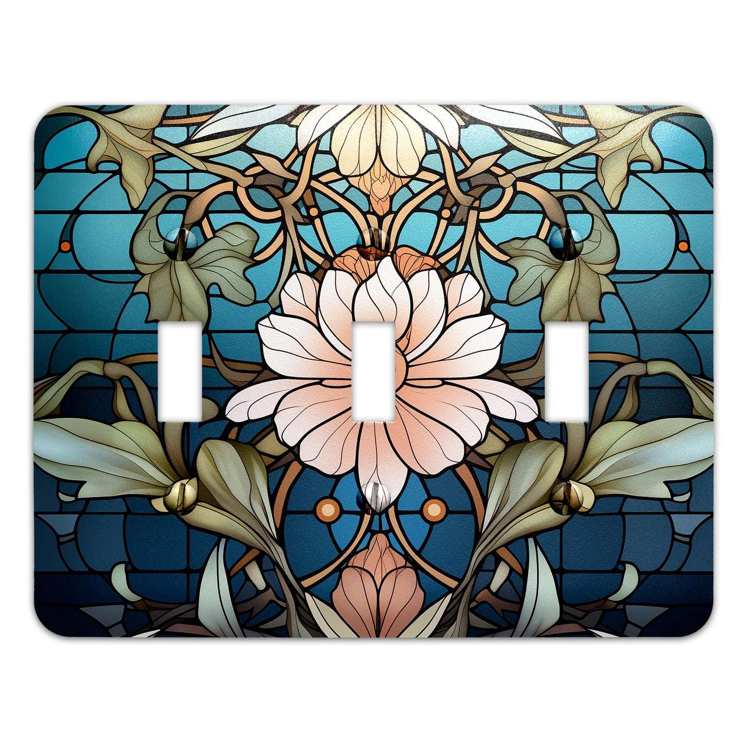 Art Nouveaux Water Lilies on Stained Glass Light Switch Cover - Metal SwitchPlate, Multiple Sizes - #5277