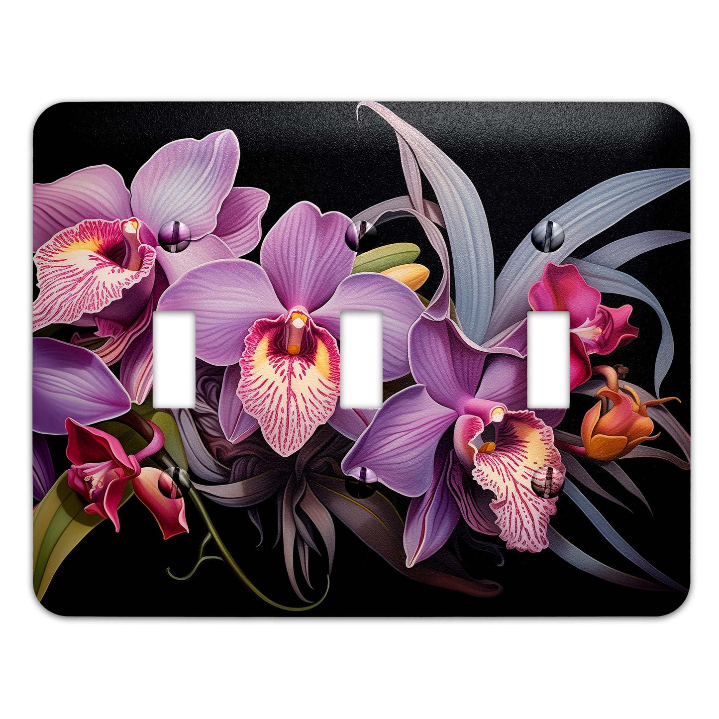 Art Deco Orchids Light Switch Cover - Metal SwitchPlate, Multiple Sizes - #5279