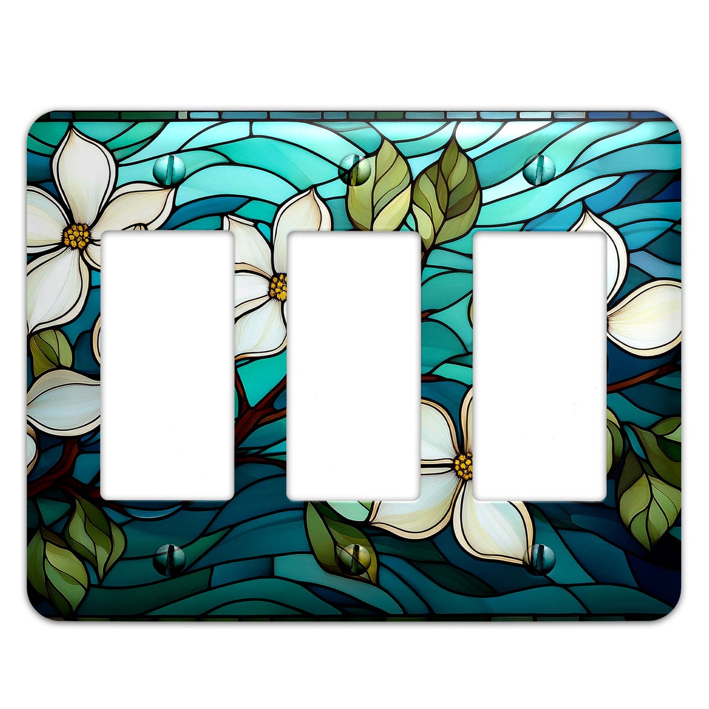 Metal Decorative Light Switch Plate Cover - Dogwoods on Stained Glass Design - Several Sizes Available #5250