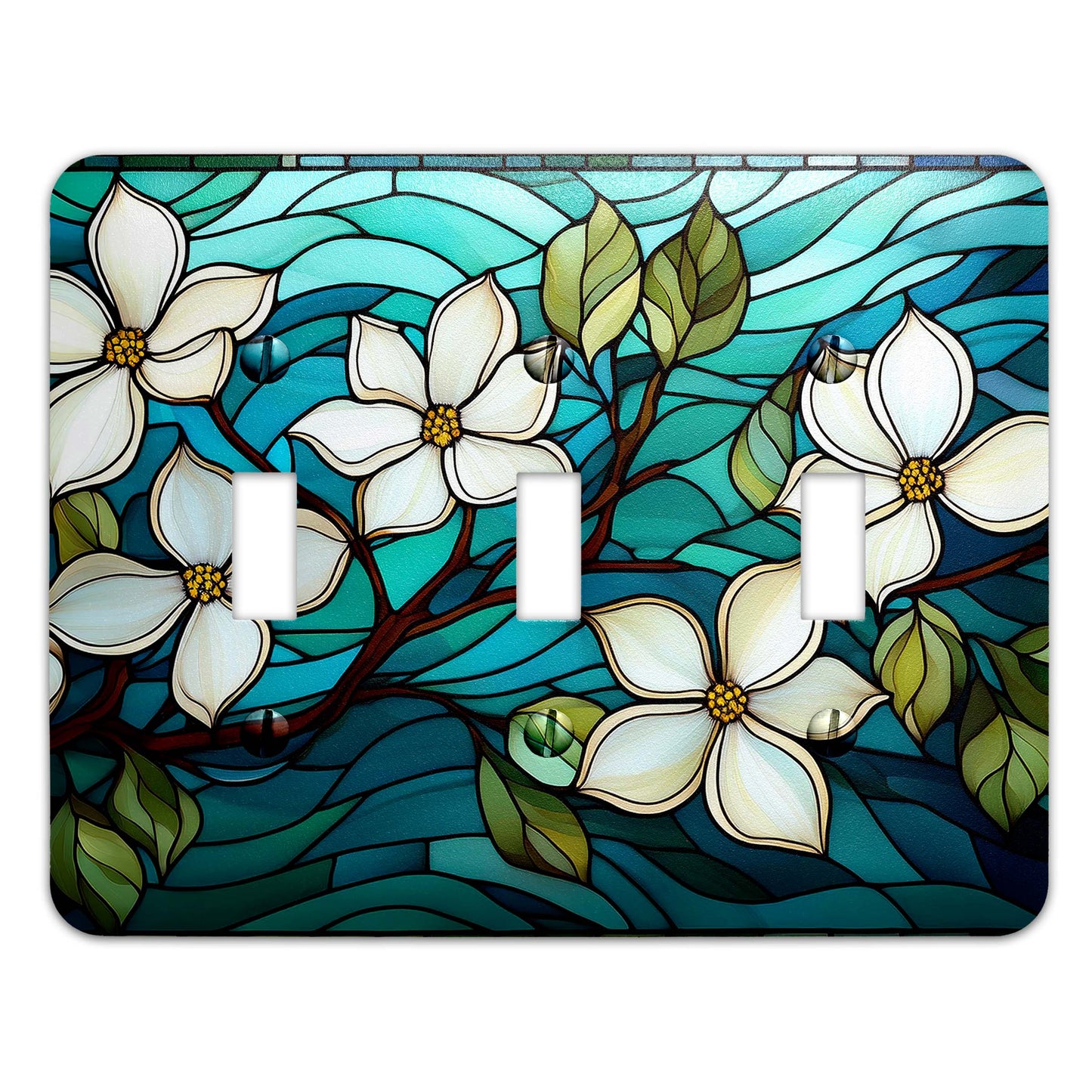 Metal Decorative Light Switch Plate Cover - Dogwoods on Stained Glass Design - Several Sizes Available #5250