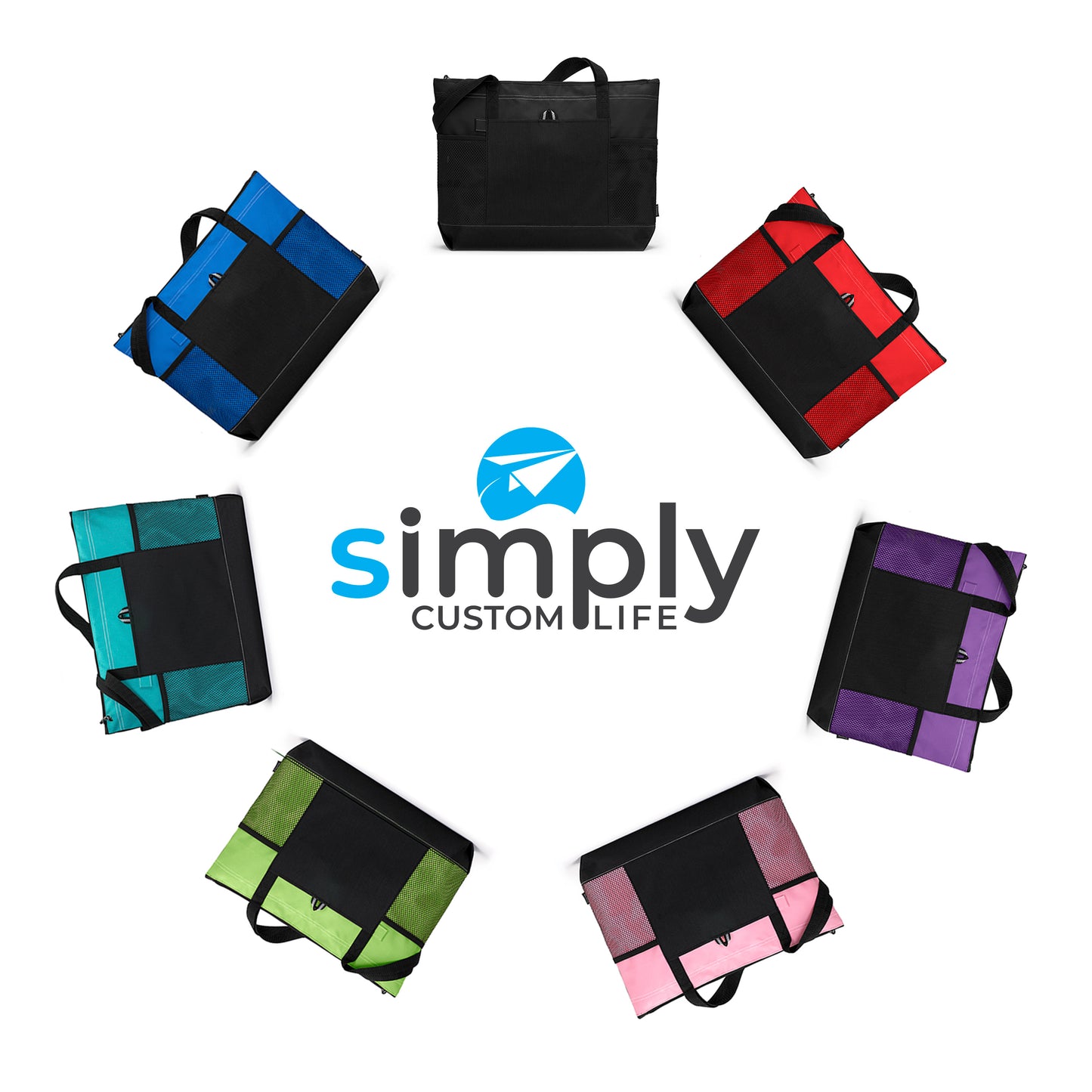 a group of different colored bags sitting in a circle