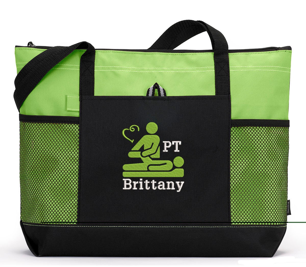 Physical Therapist Personalized Embroidered Zippered Tote Bag With Mesh Pockets