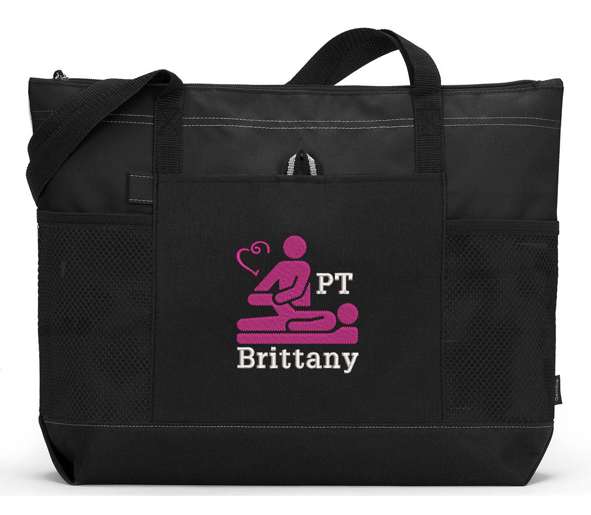 Physical Therapist Personalized Embroidered Zippered Tote Bag With Mesh Pockets