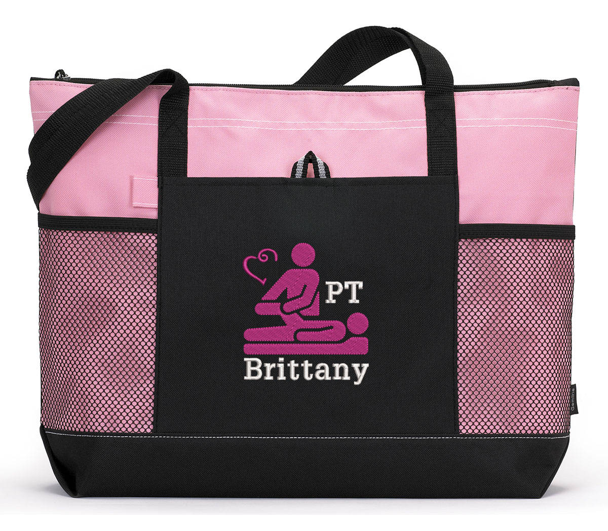 Physical Therapist Personalized Embroidered Zippered Tote Bag With Mesh Pockets