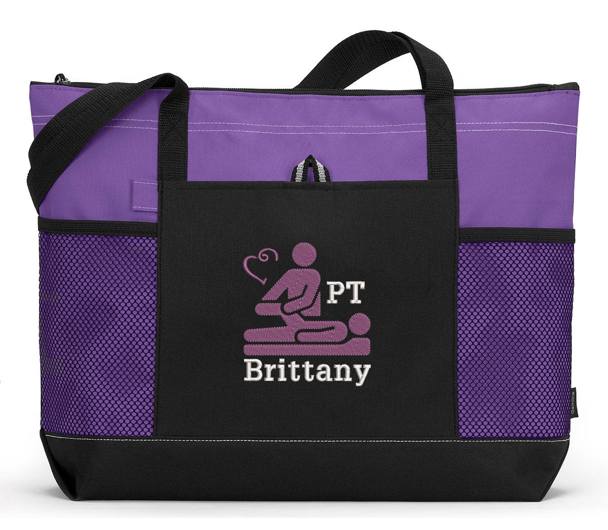 Physical Therapist Personalized Embroidered Zippered Tote Bag With Mesh Pockets