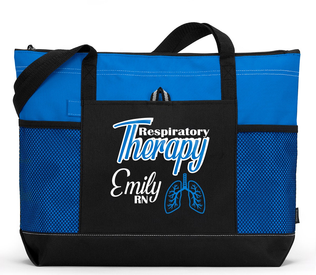 Personalized Respiratory Therapy Tote Bag with Mesh Pockets