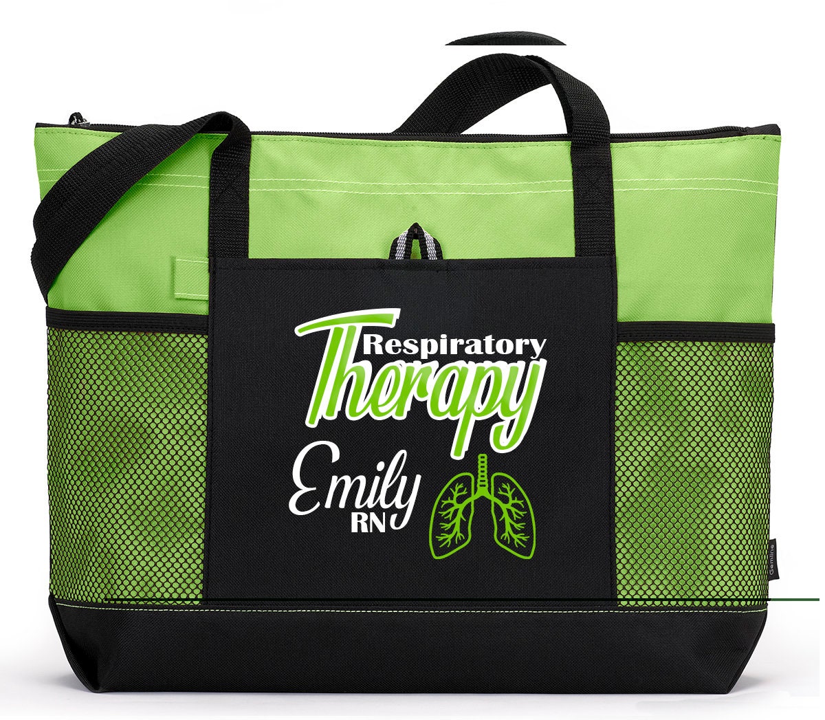 Personalized Respiratory Therapy Tote Bag with Mesh Pockets