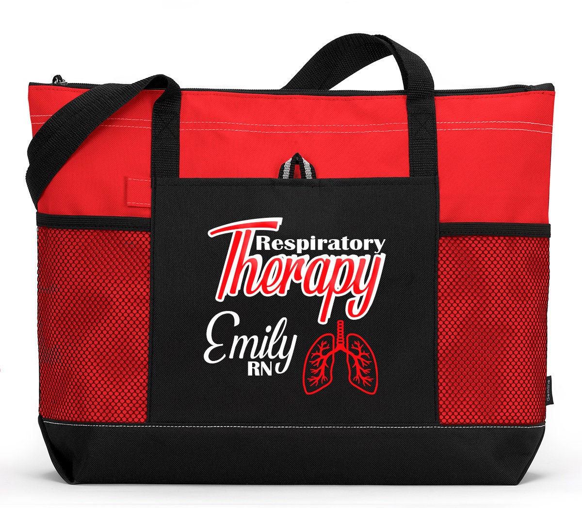 Personalized Respiratory Therapy Tote Bag with Mesh Pockets