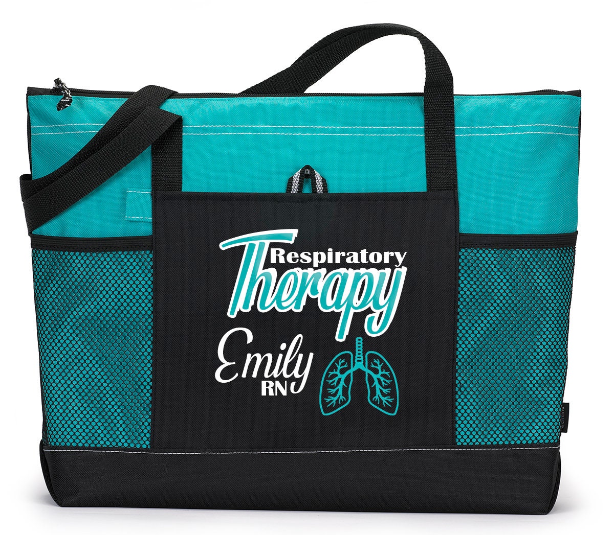 Personalized Respiratory Therapy Tote Bag with Mesh Pockets