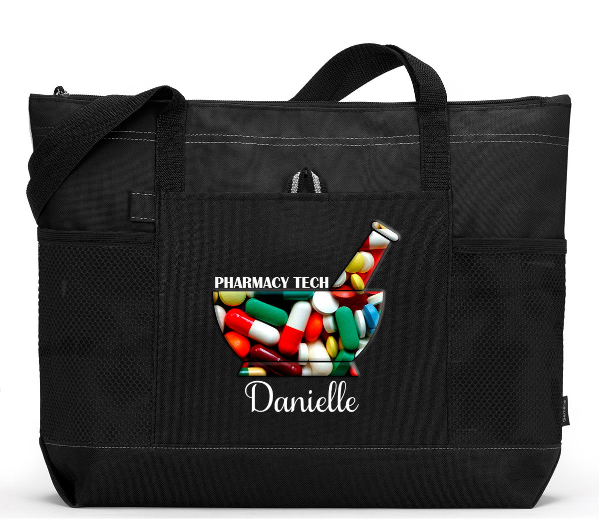 Personalized Pharmacy Tech / Pharmacist Tote Bag with Mesh Pockets