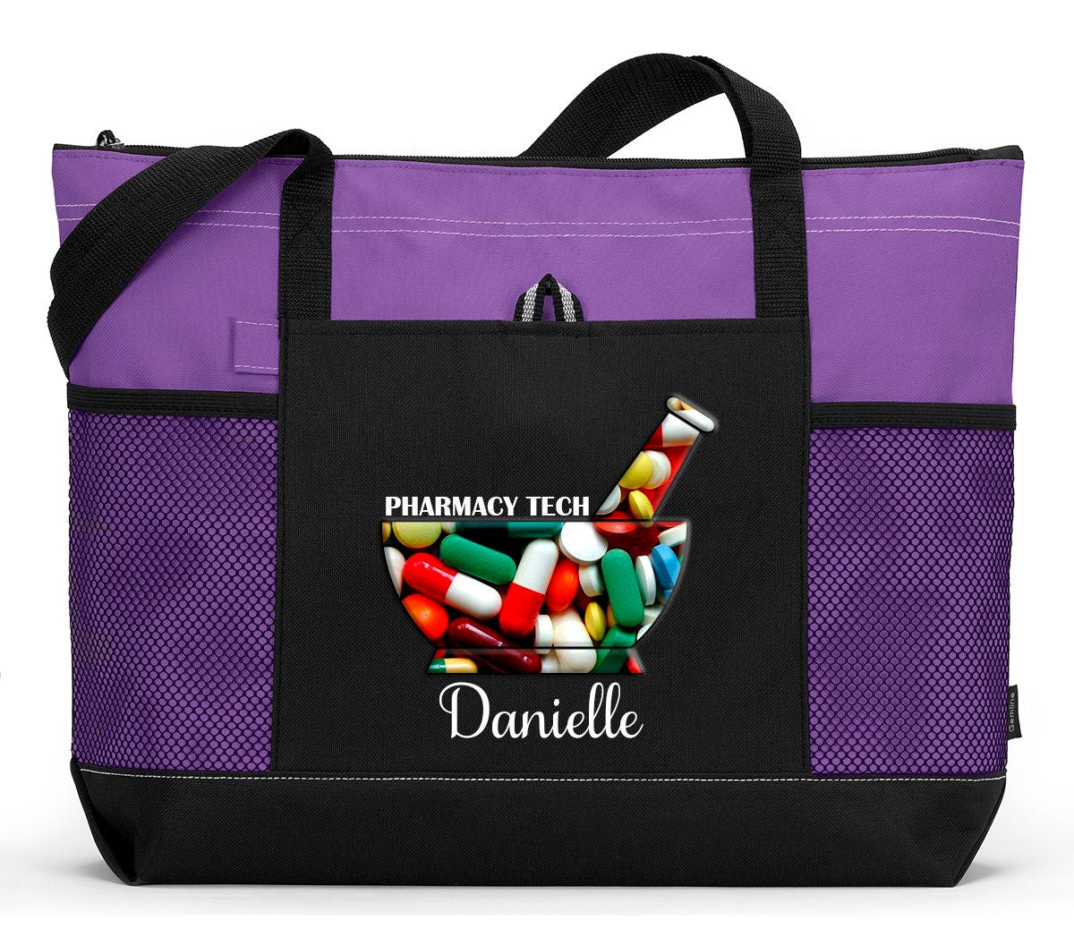 Personalized Pharmacy Tech / Pharmacist Tote Bag with Mesh Pockets