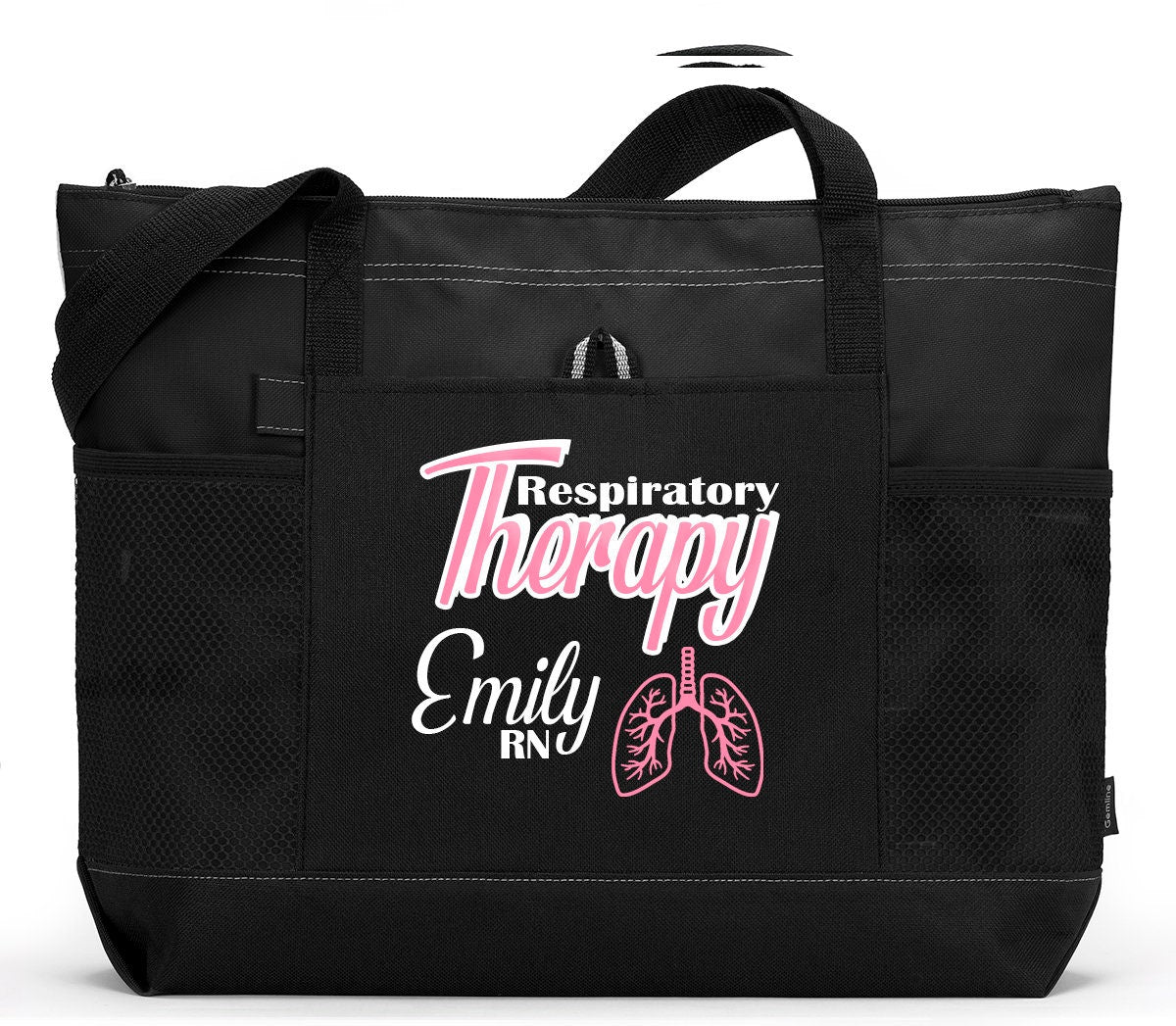 Personalized Respiratory Therapy Tote Bag with Mesh Pockets