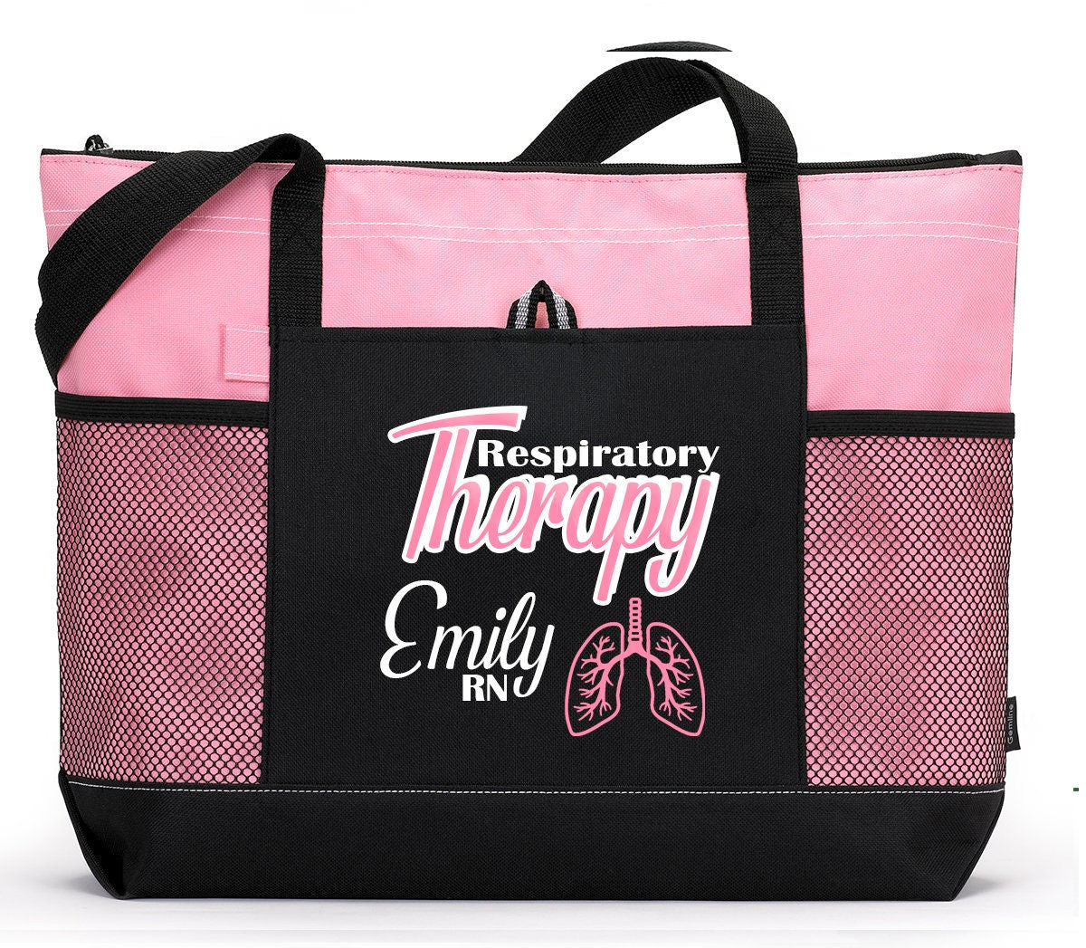 Personalized Respiratory Therapy Tote Bag with Mesh Pockets