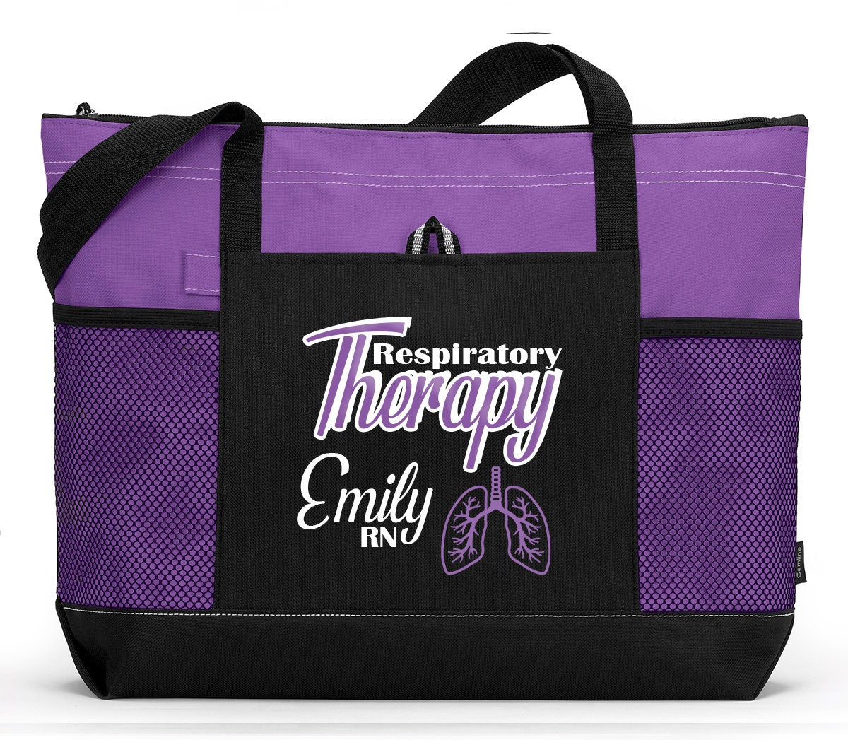 Personalized Respiratory Therapy Tote Bag with Mesh Pockets