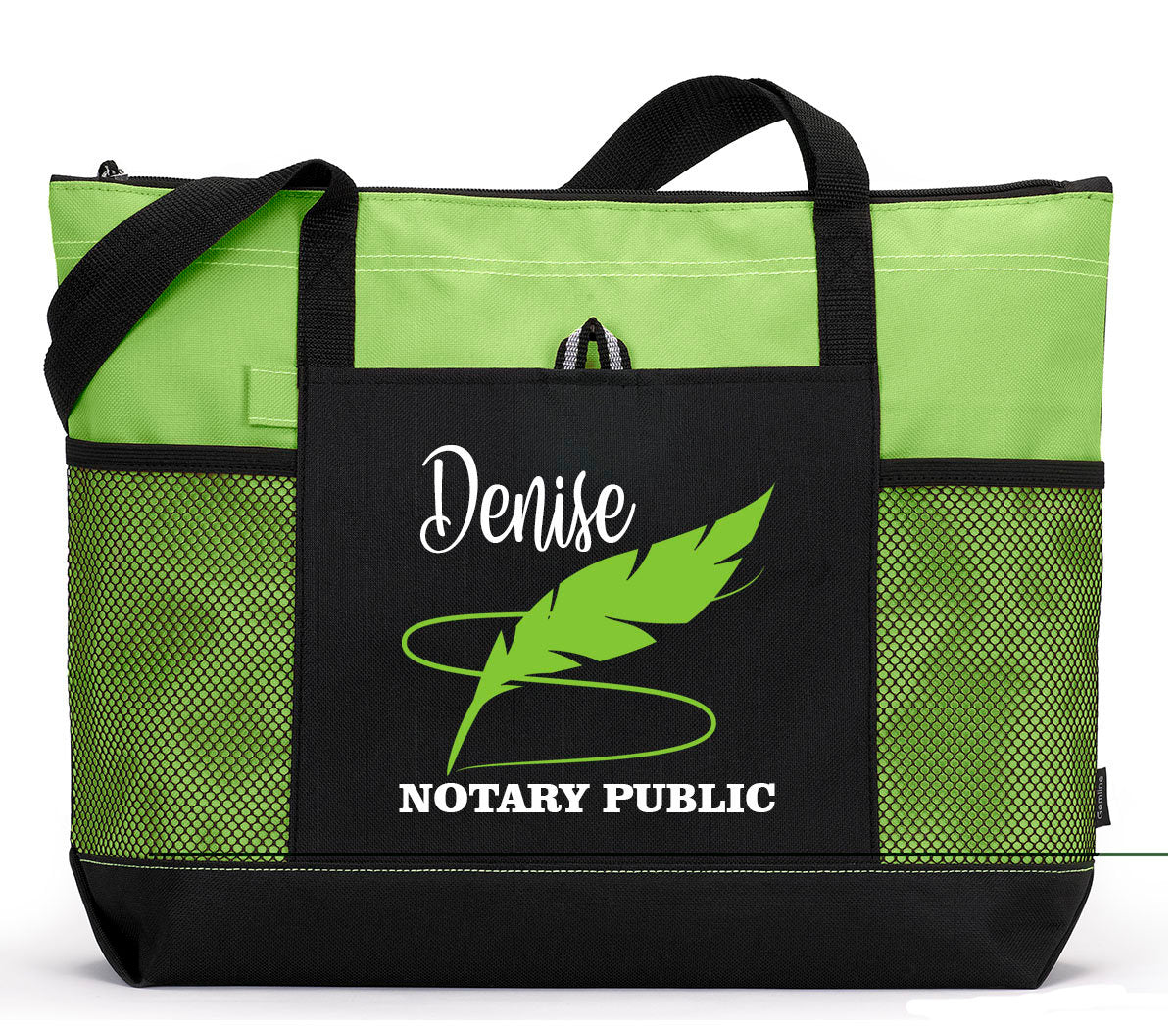 Personalized Notary Feather Tote Bag with Mesh Pockets, Gift for Notary Public