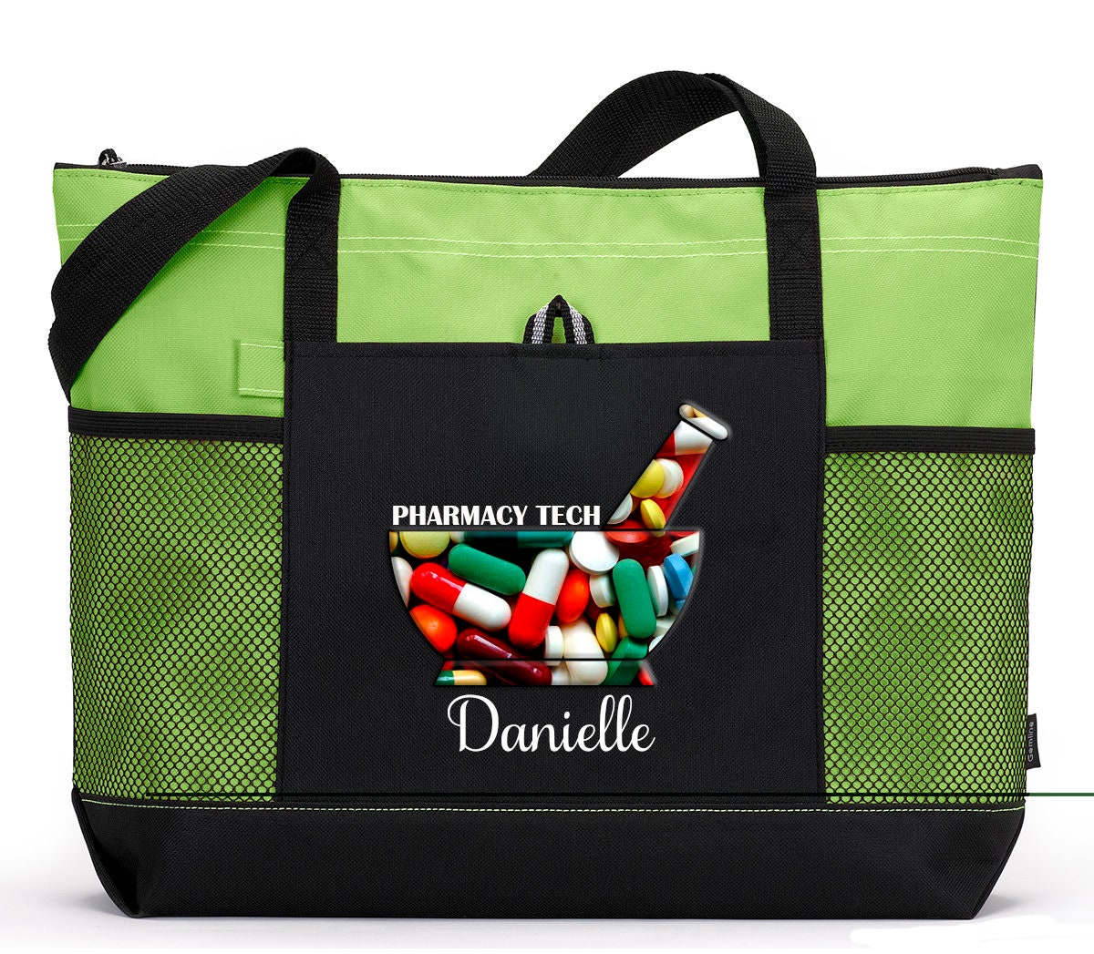 Personalized Pharmacy Tech / Pharmacist Tote Bag with Mesh Pockets