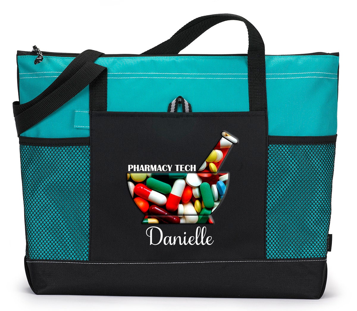 Personalized Pharmacy Tech / Pharmacist Tote Bag with Mesh Pockets