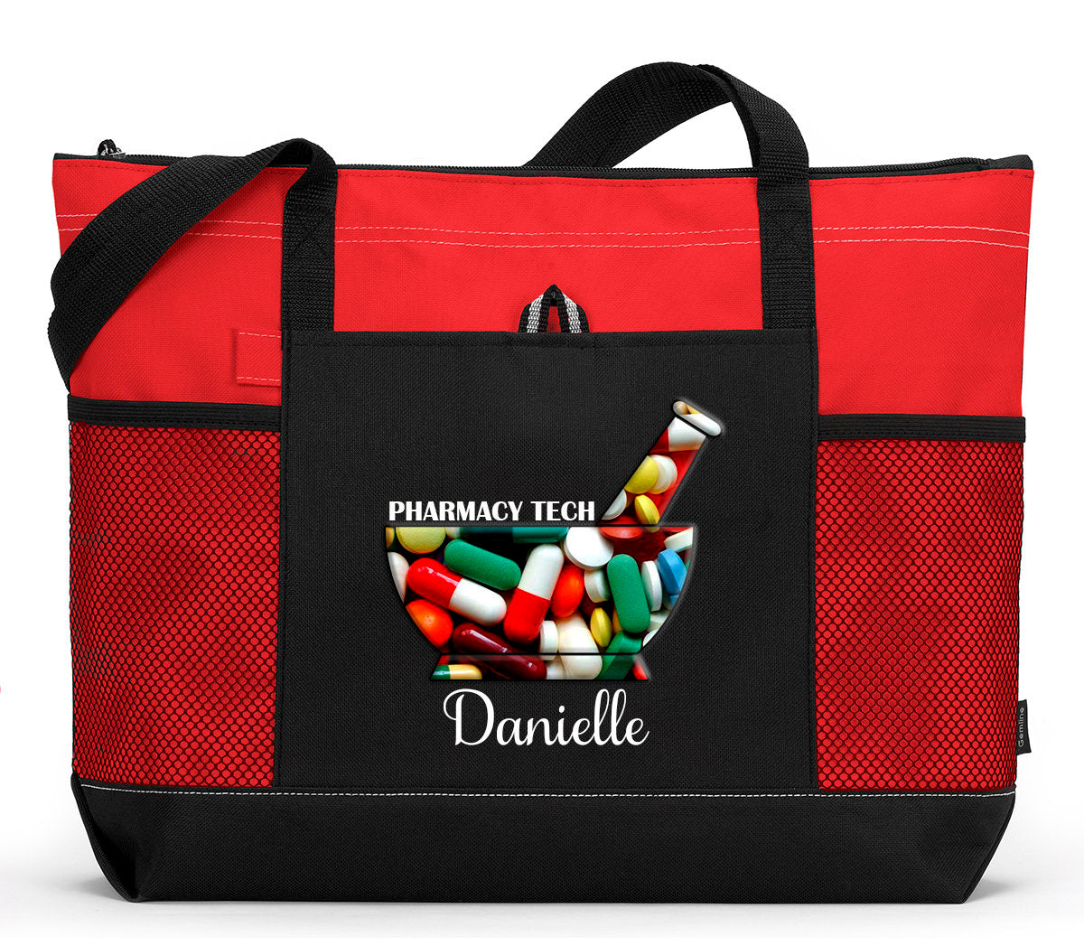 Personalized Pharmacy Tech / Pharmacist Tote Bag with Mesh Pockets