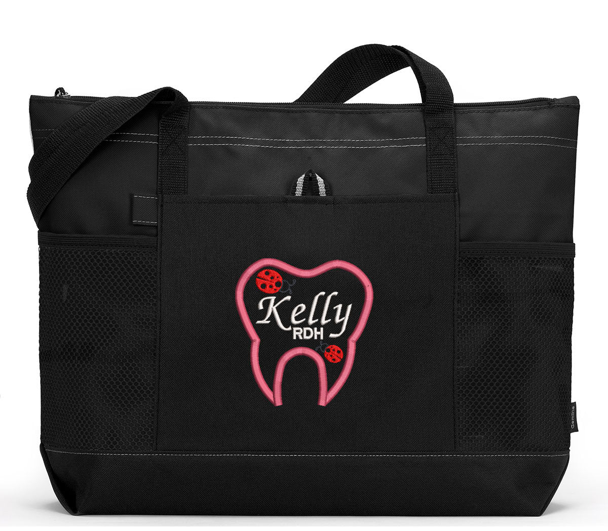 Dental Tools Ladybugs Personalized Tote Bag with Mesh Pockets