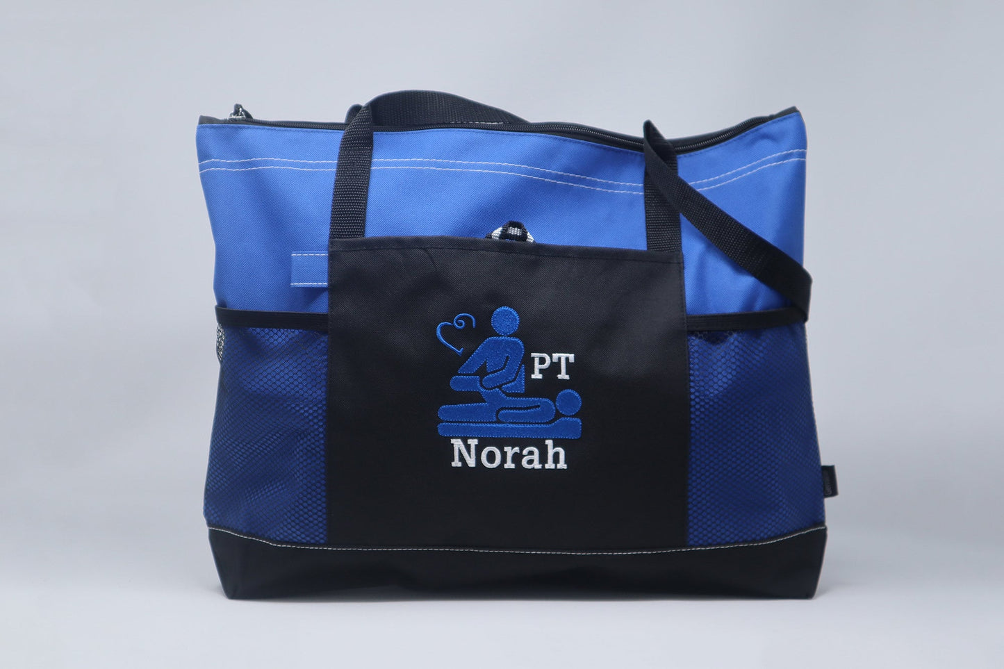 Physical Therapist Personalized Embroidered Zippered Tote Bag With Mesh Pockets