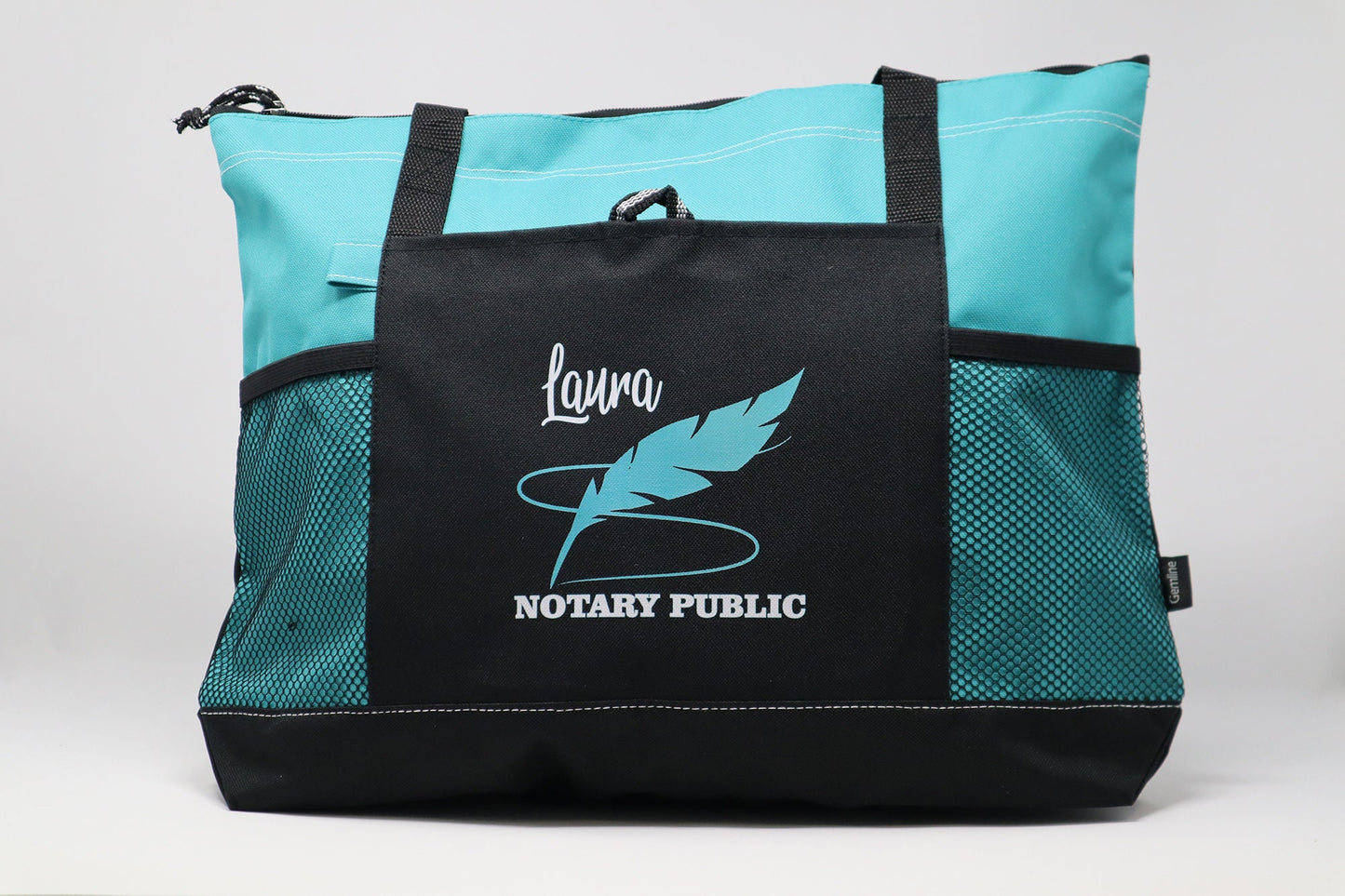 Personalized Notary Feather Tote Bag with Mesh Pockets, Gift for Notary Public