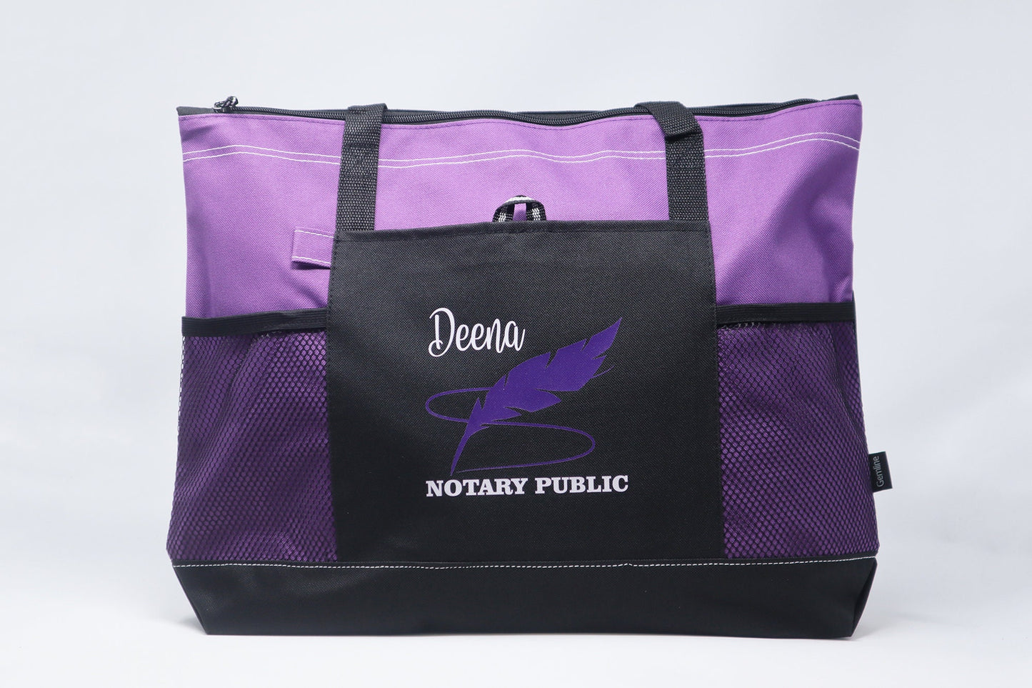 Personalized Notary Feather Tote Bag with Mesh Pockets, Gift for Notary Public