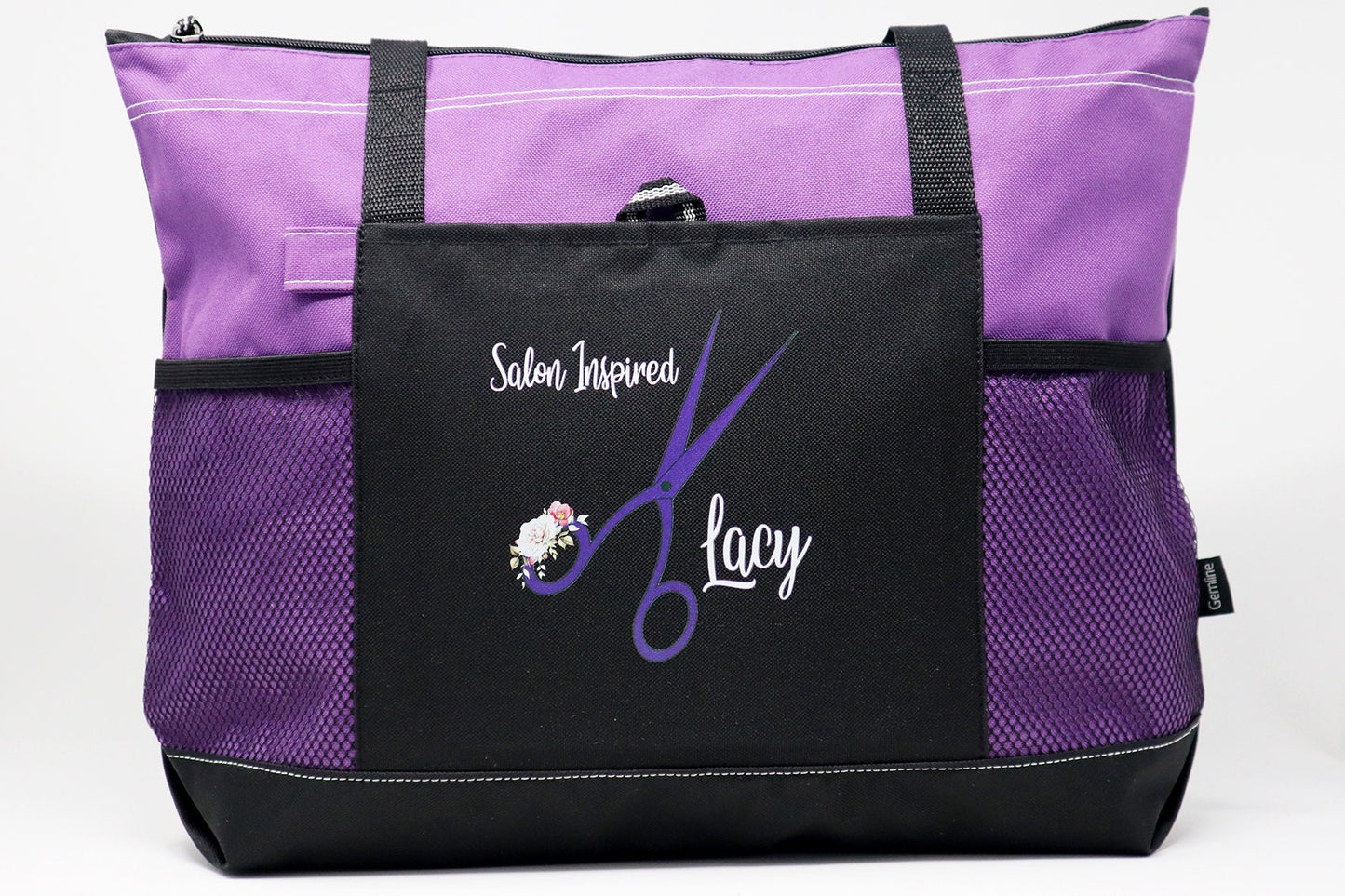 Personalized Hair Stylist Scissors with Floral Accent Tote Bag with Mesh Pockets