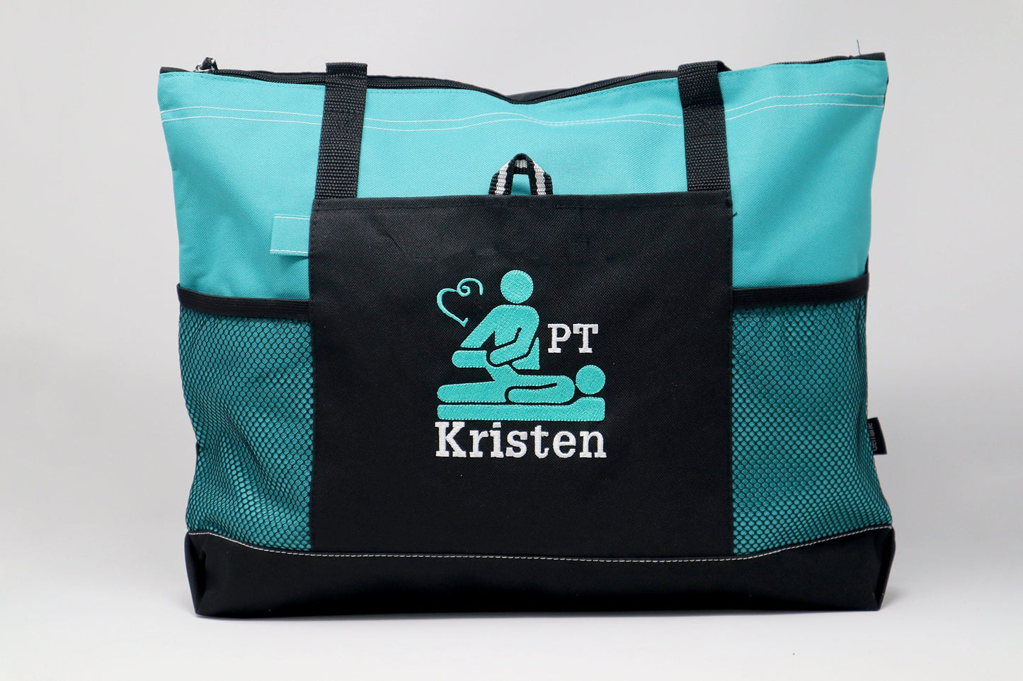 Physical Therapist Personalized Embroidered Zippered Tote Bag With Mesh Pockets