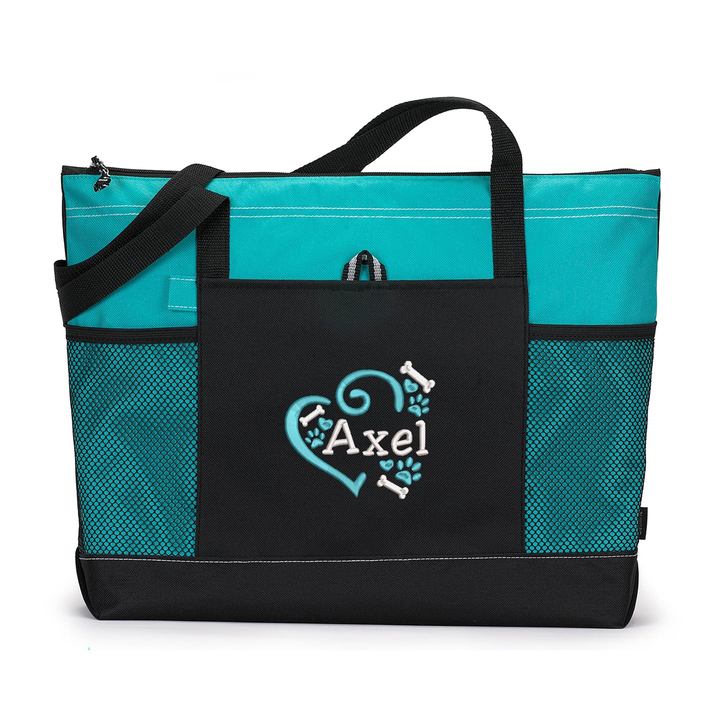 Heart Paw Prints with Bones Personalized Embroidered Pet Travel Tote, Exclusive Design