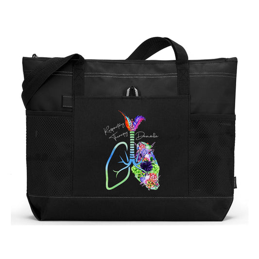 Respiratory Therapy Lungs with Succulents and Cacti Personalized Printed Tote Bag with Mesh Pockets