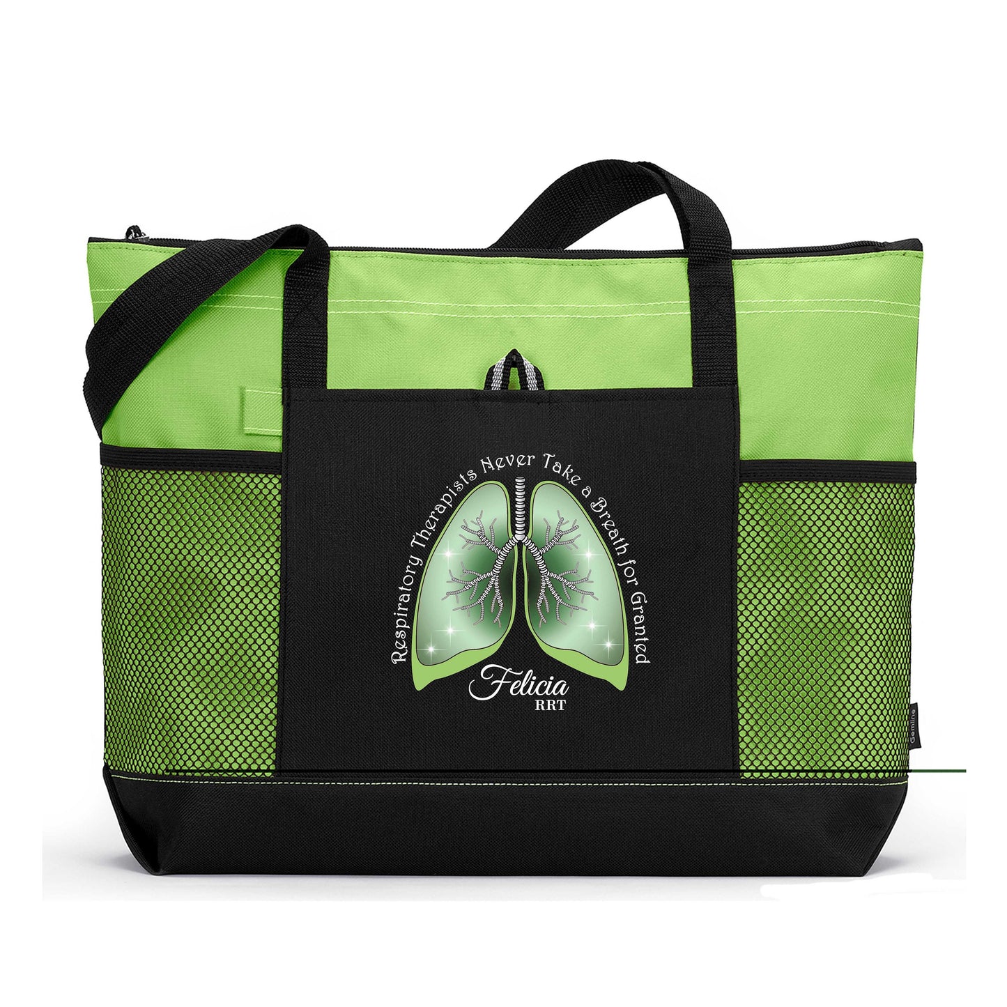 Respiratory Therapists Never Take a Breath for Granted Personalized Printed Tote Bag with Mesh Pockets